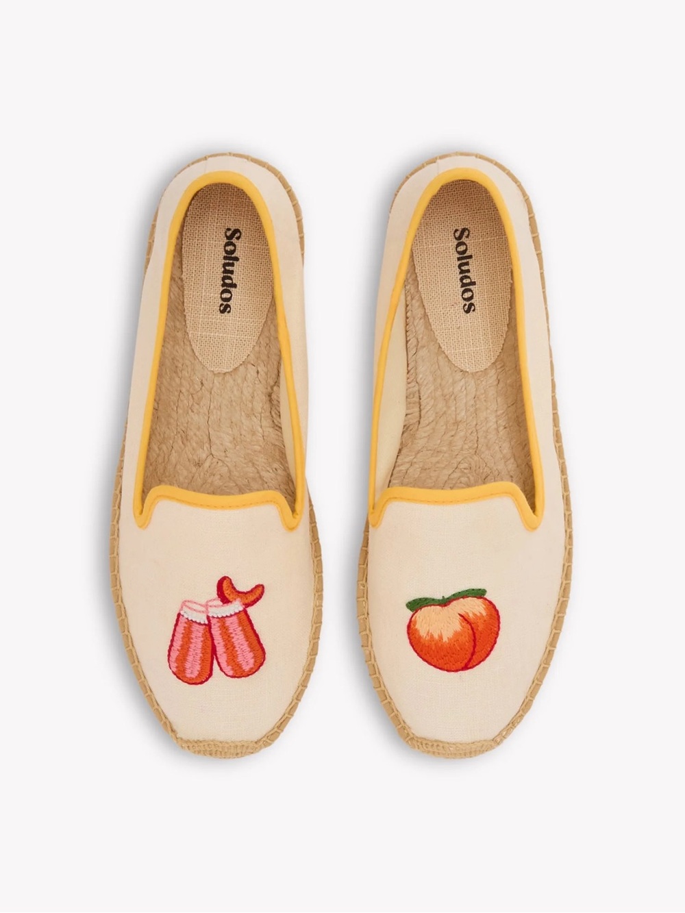 Soludos the smoking Espadrilles with Yellow Trim and Peach Embroidery